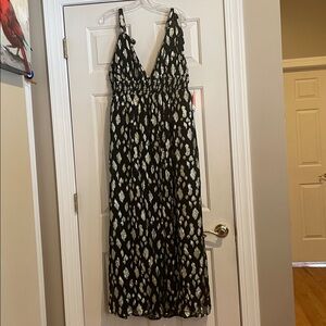 Black, Gold, and Silver Shiny Patterned Maxi Dress